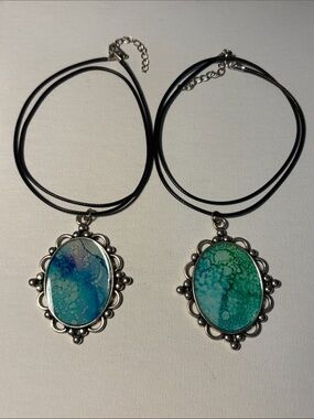Handcrafted Oval Alcohol Ink Pendant Set